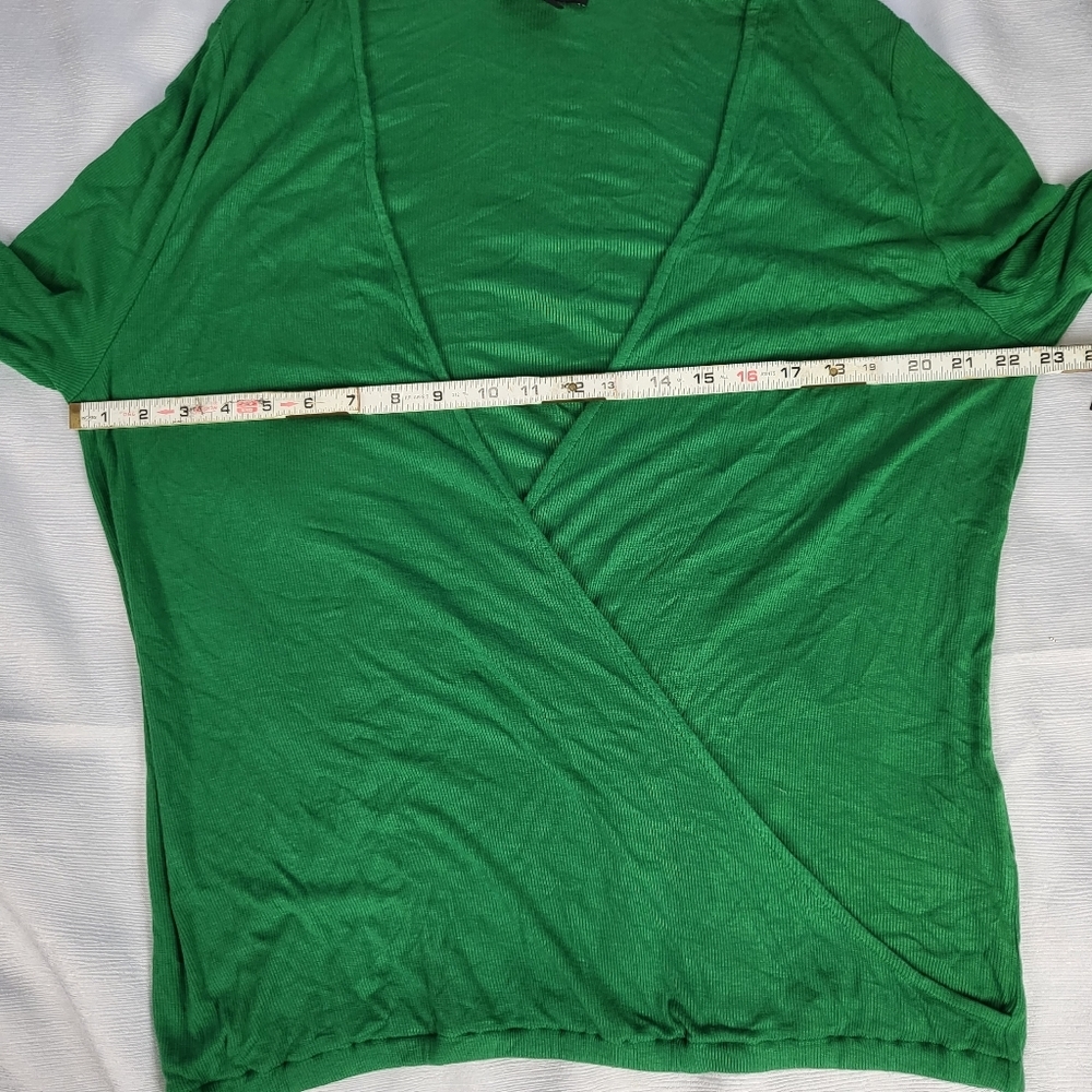 New INC Dark Emerald Surplice Faux Wrap Sweater Blouse Cinched Long Sleeve US XL - Picture 8 of 13